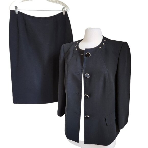 JONES WEAR SUIT Women Sz 12 BLACK Suit Skirt Blazer Jacket 2 PC Set Lined‎ - Picture 1 of 16